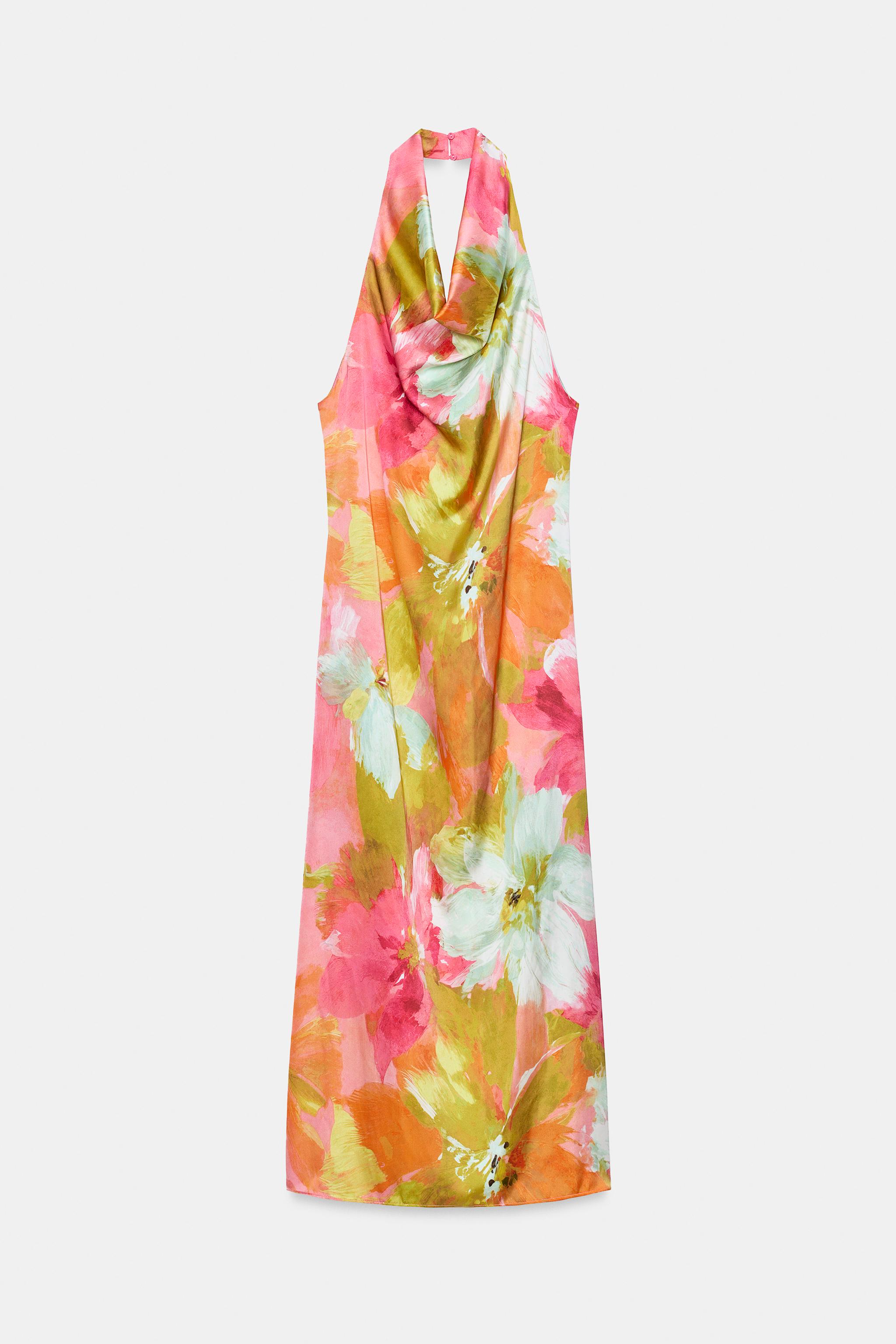 PRINTED SATIN EFFECT MIDI DRESS